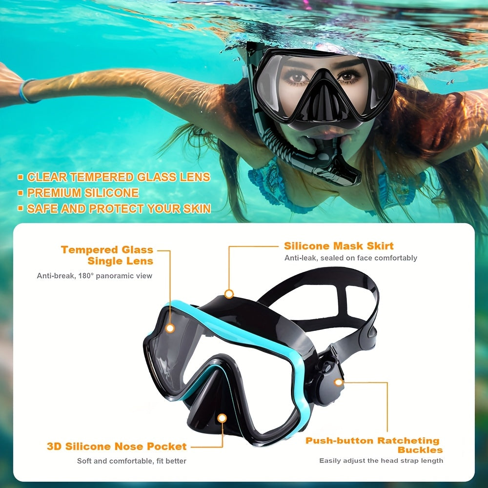 Anti-Leak Snorkel and Mask Set with Wide View