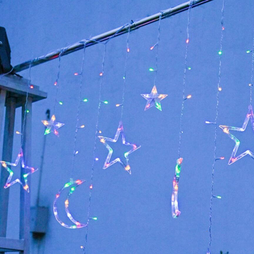 Star And Moon String Lights With LED For Garden, Patio And Balcony Decoration