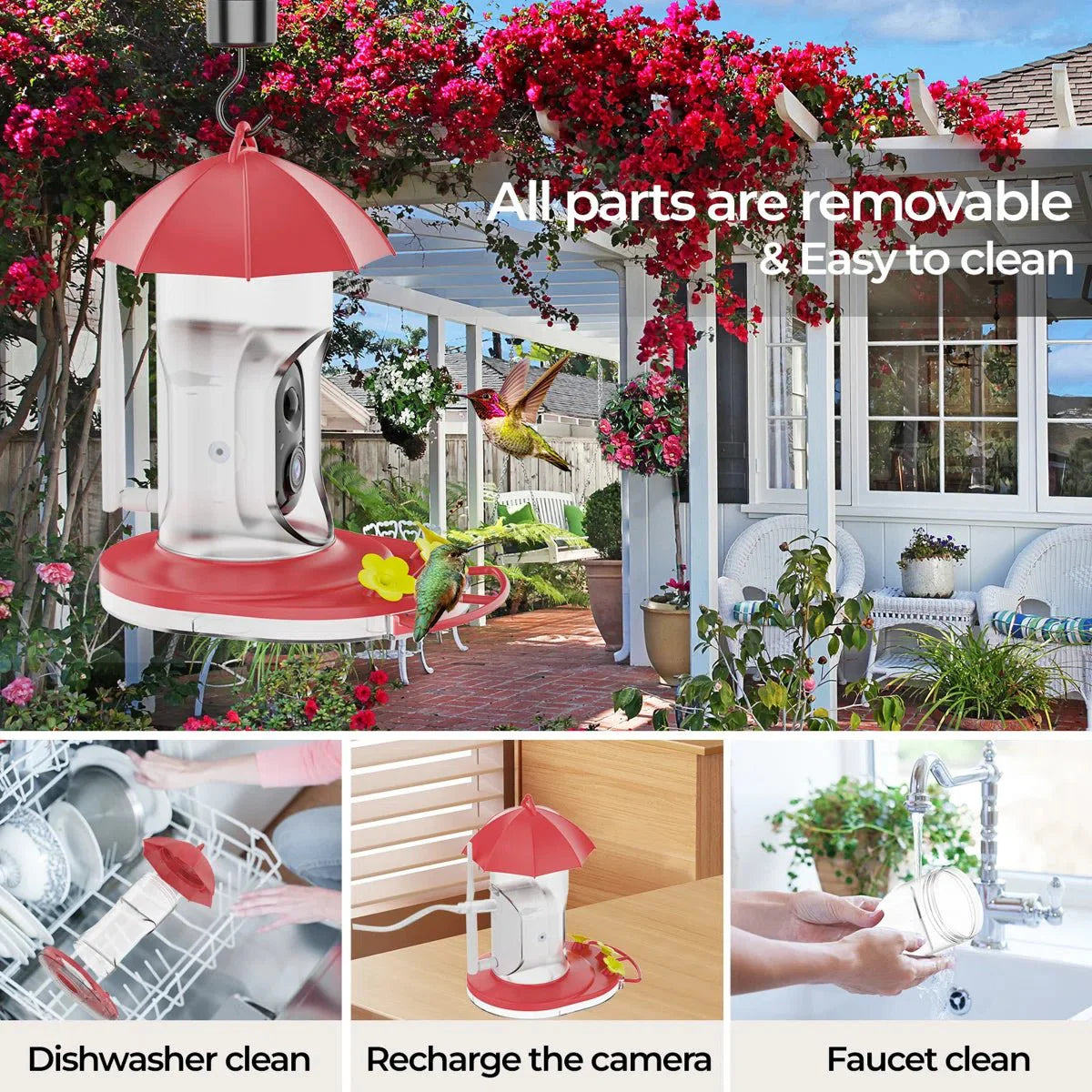 Bird Feeder For Outdoor Use With 1080P Wide-Angle Camera