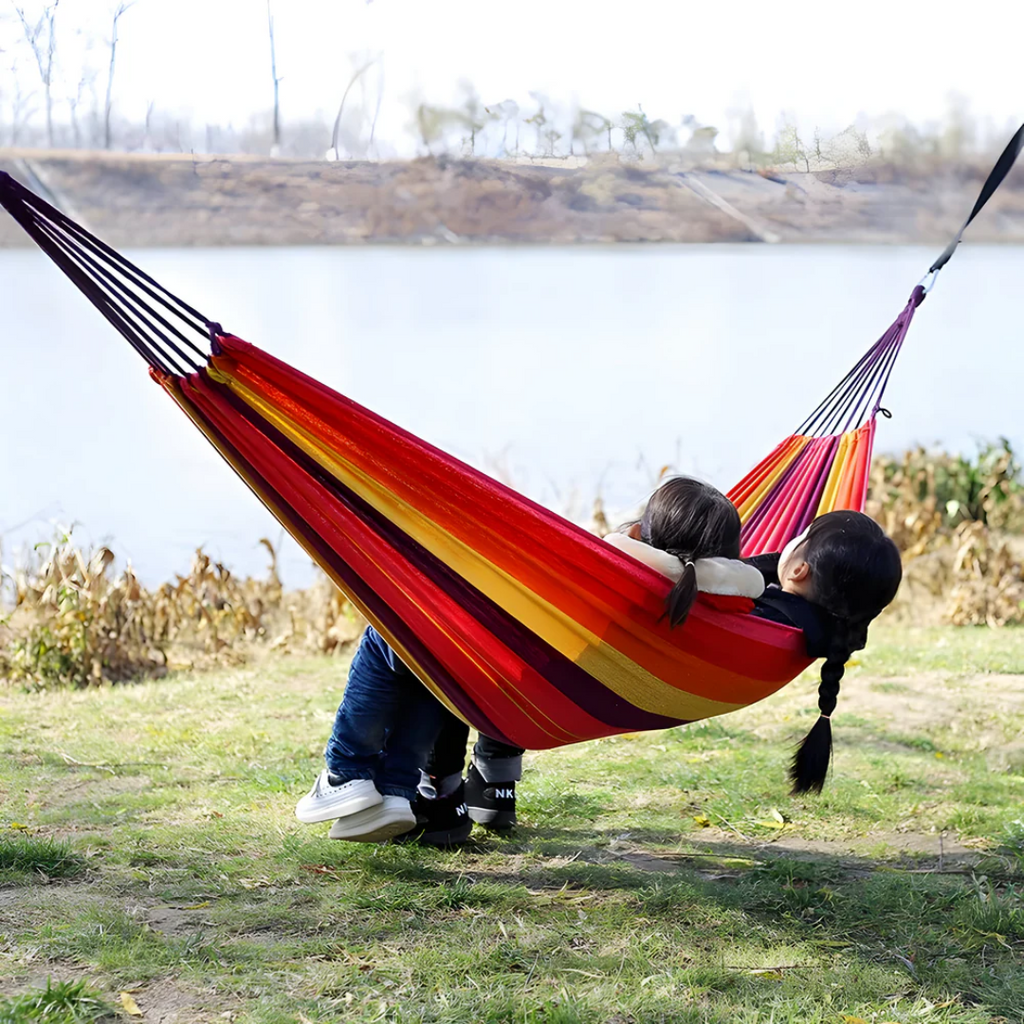 Fabric Hammock With Rope Loops And Carry Bag, 200 Kg Capacity For Garden And