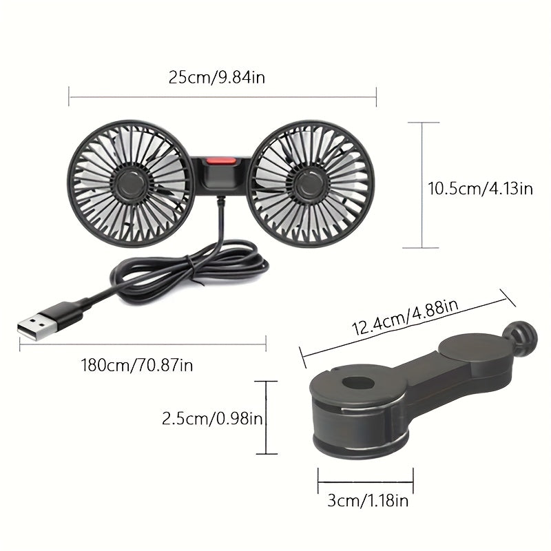 12V Dual-Head Car Cooling Fan with 360-Degree Rotation