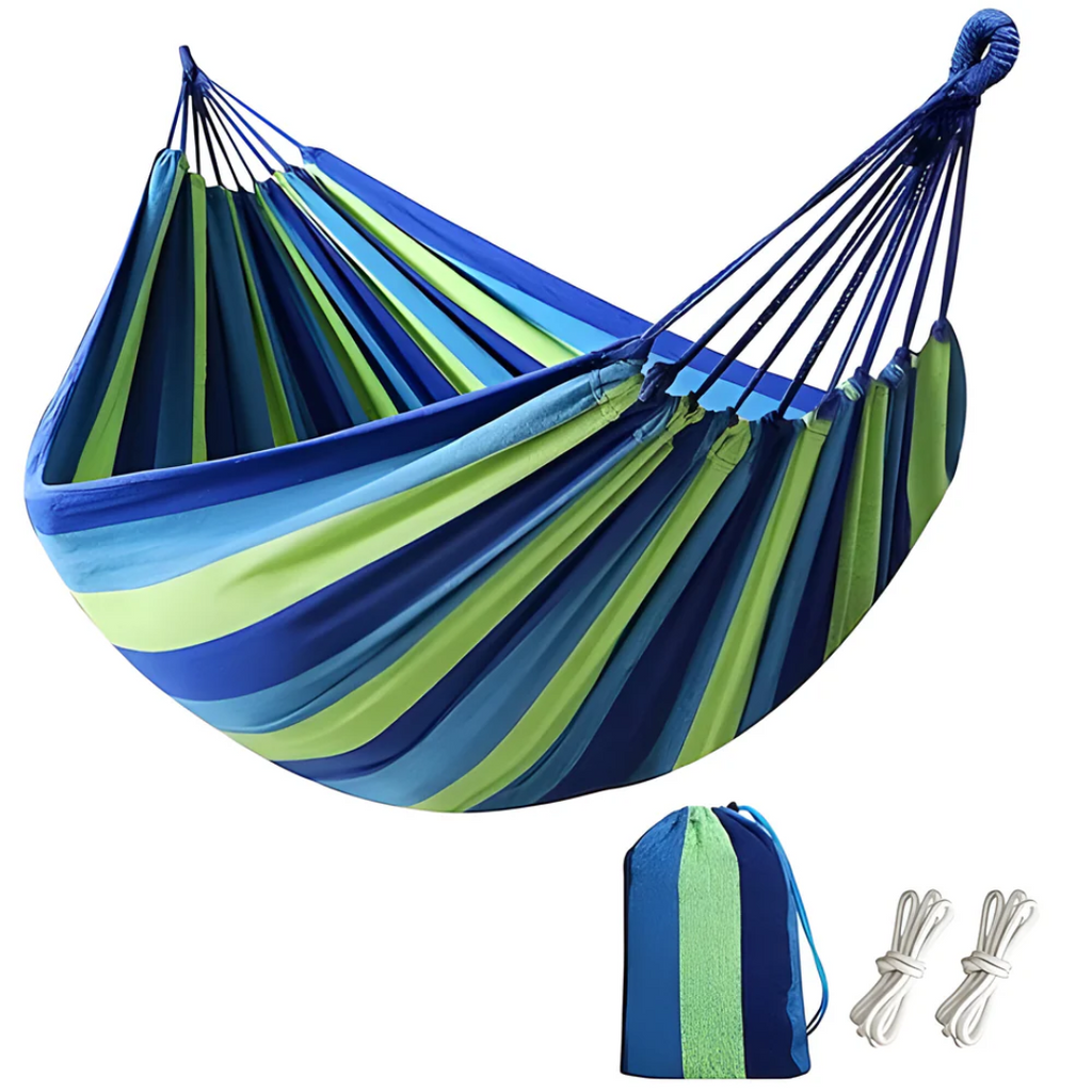 Fabric Hammock With Rope Loops And Carry Bag, 200 Kg Capacity For Garden And