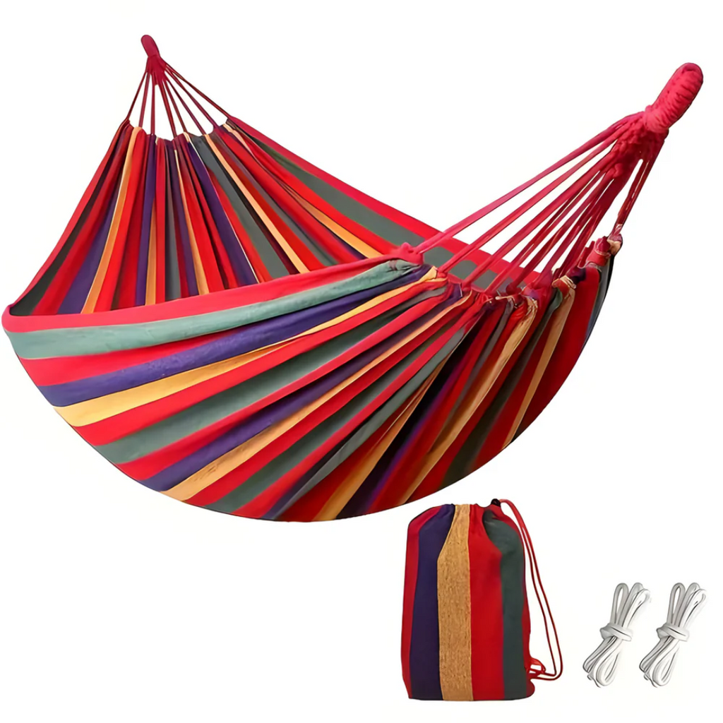 Fabric Hammock With Rope Loops And Carry Bag, 200 Kg Capacity For Garden And