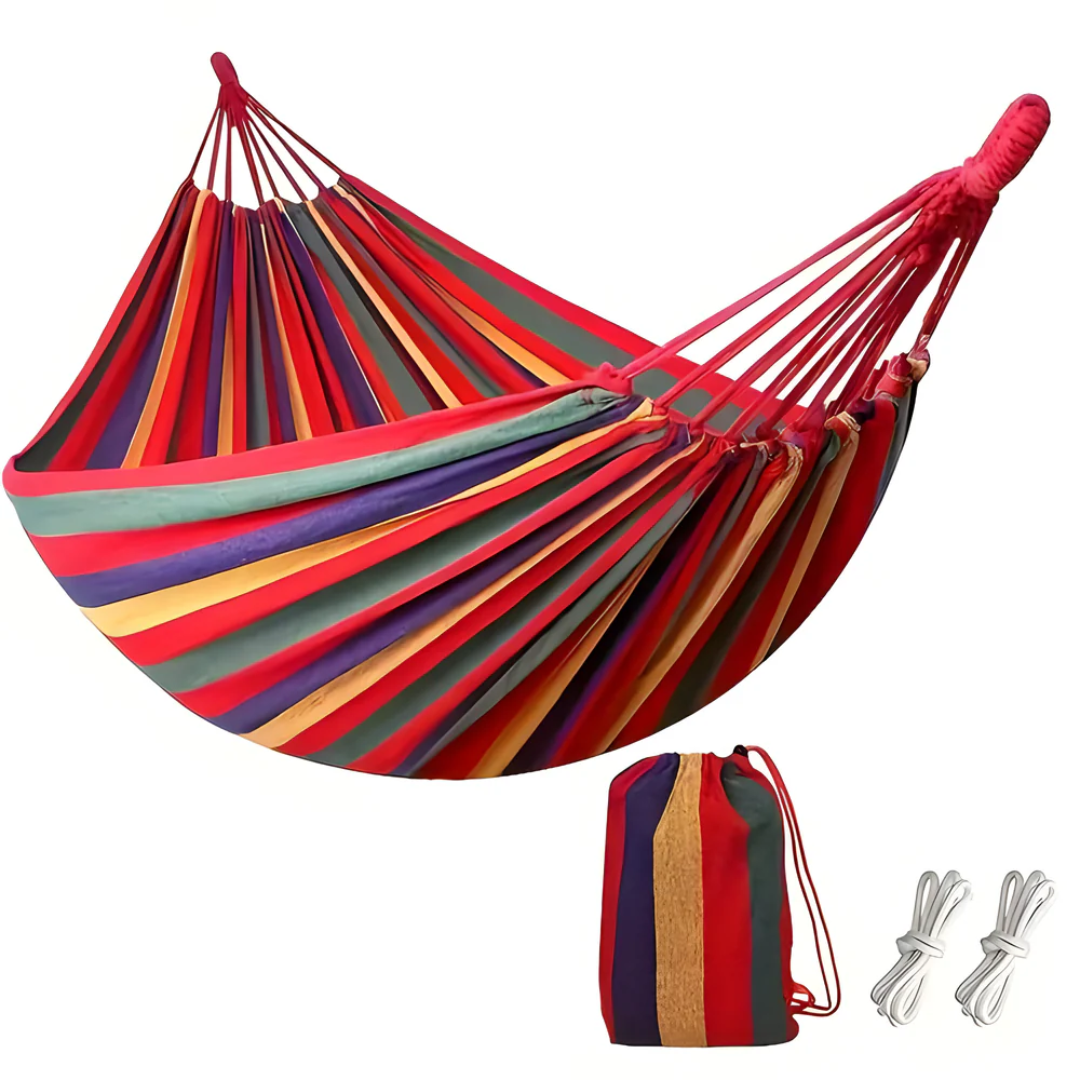 Fabric Hammock With Rope Loops And Carry Bag, 200 Kg Capacity For Garden And