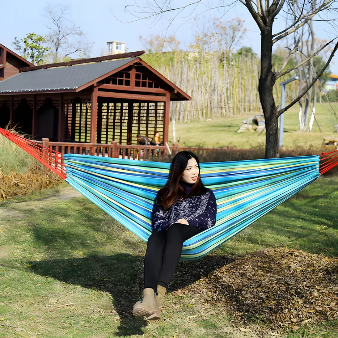 Fabric Hammock With Rope Loops And Carry Bag, 200 Kg Capacity For Garden And