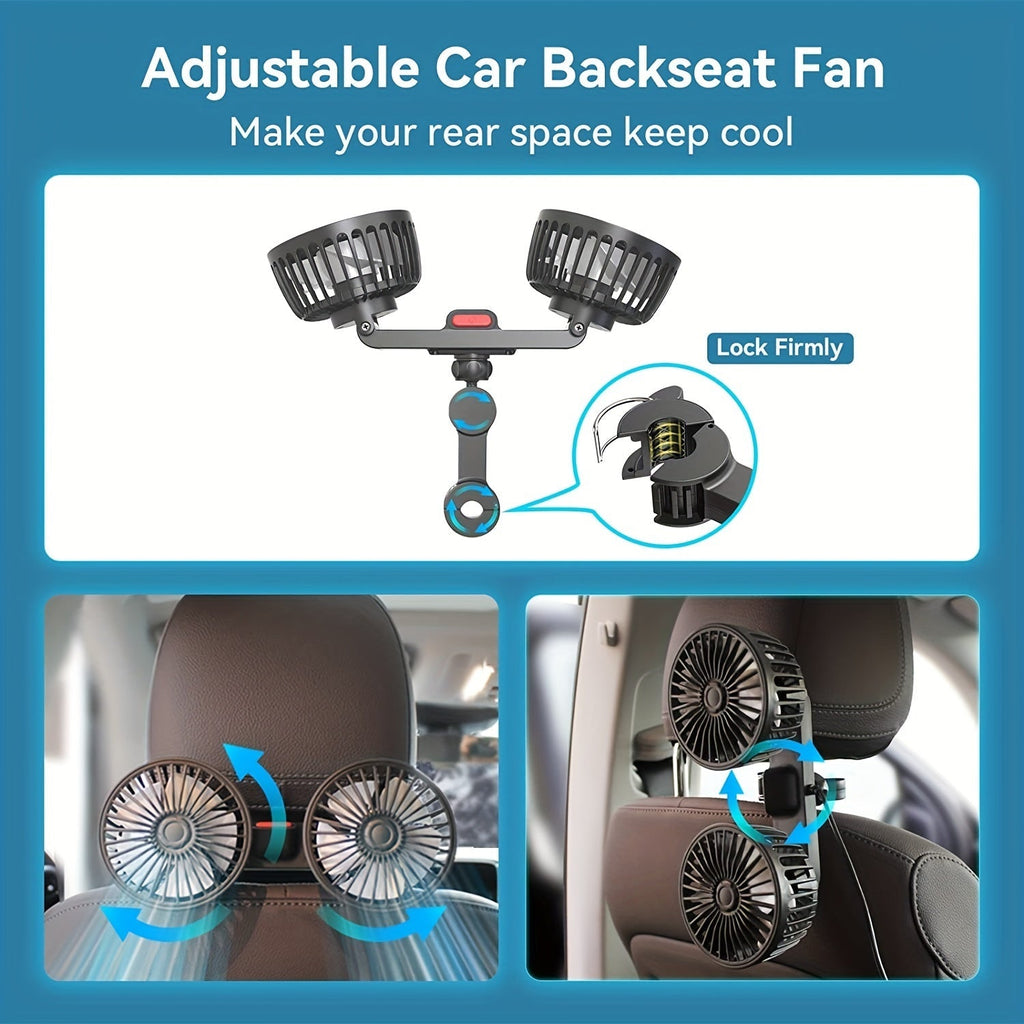 12V Dual-Head Car Cooling Fan with 360-Degree Rotation