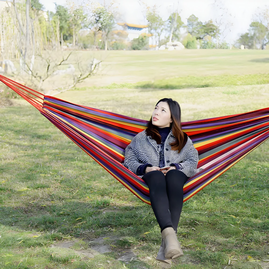 Fabric Hammock With Rope Loops And Carry Bag, 200 Kg Capacity For Garden And