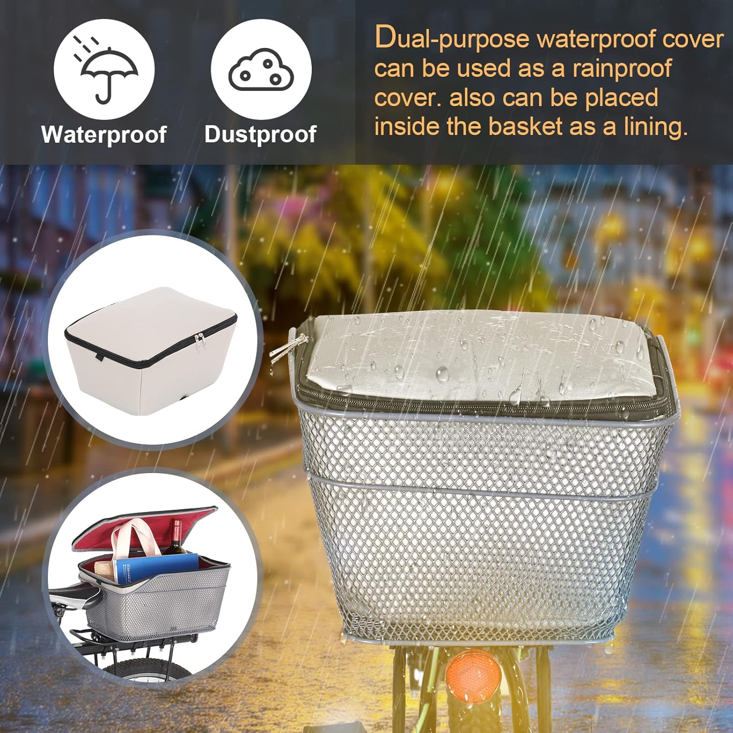 Waterproof Rear Bike Basket With Rain Cover