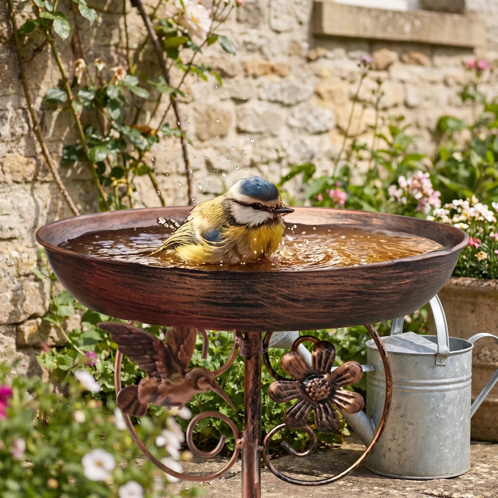 Garden Bird Bath with Ground Stake