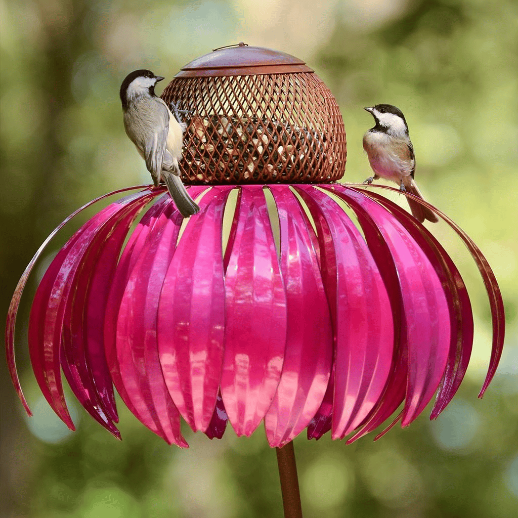 Outdoor Bird Feeder - Garden Bird Feeder Metal Sunflower Design Pink Petals