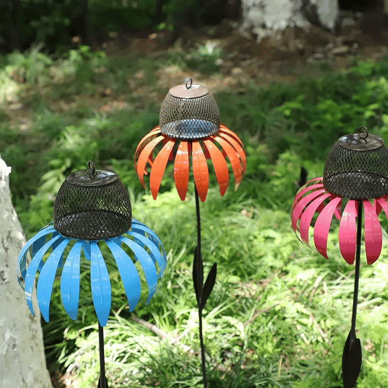 Outdoor Bird Feeder - Garden Bird Feeder Metal Sunflower Design Pink Petals