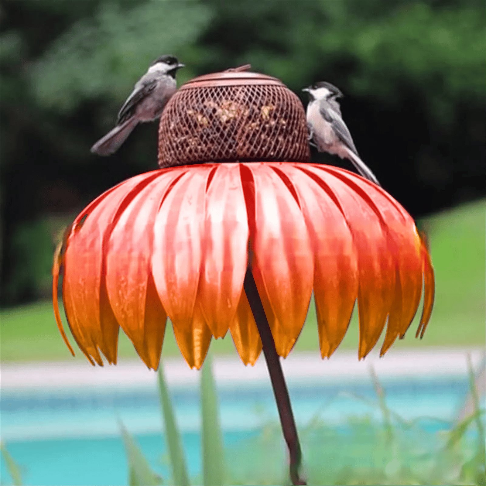 Outdoor Bird Feeder - Garden Bird Feeder Metal Sunflower Design Pink Petals