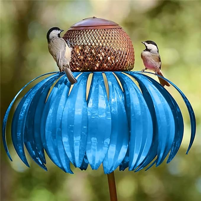 Outdoor Bird Feeder - Garden Bird Feeder Metal Sunflower Design Pink Petals
