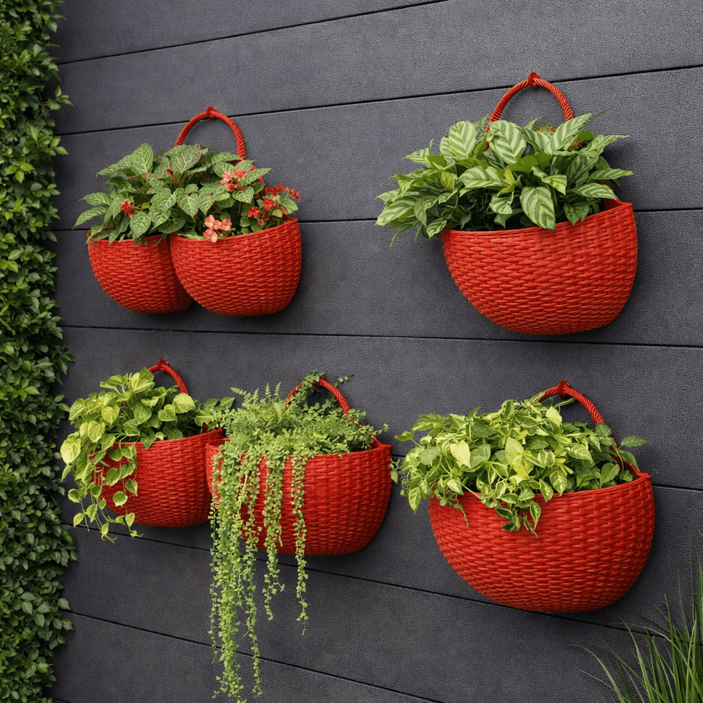 Wall Mounted Rattan Style Plant Pot