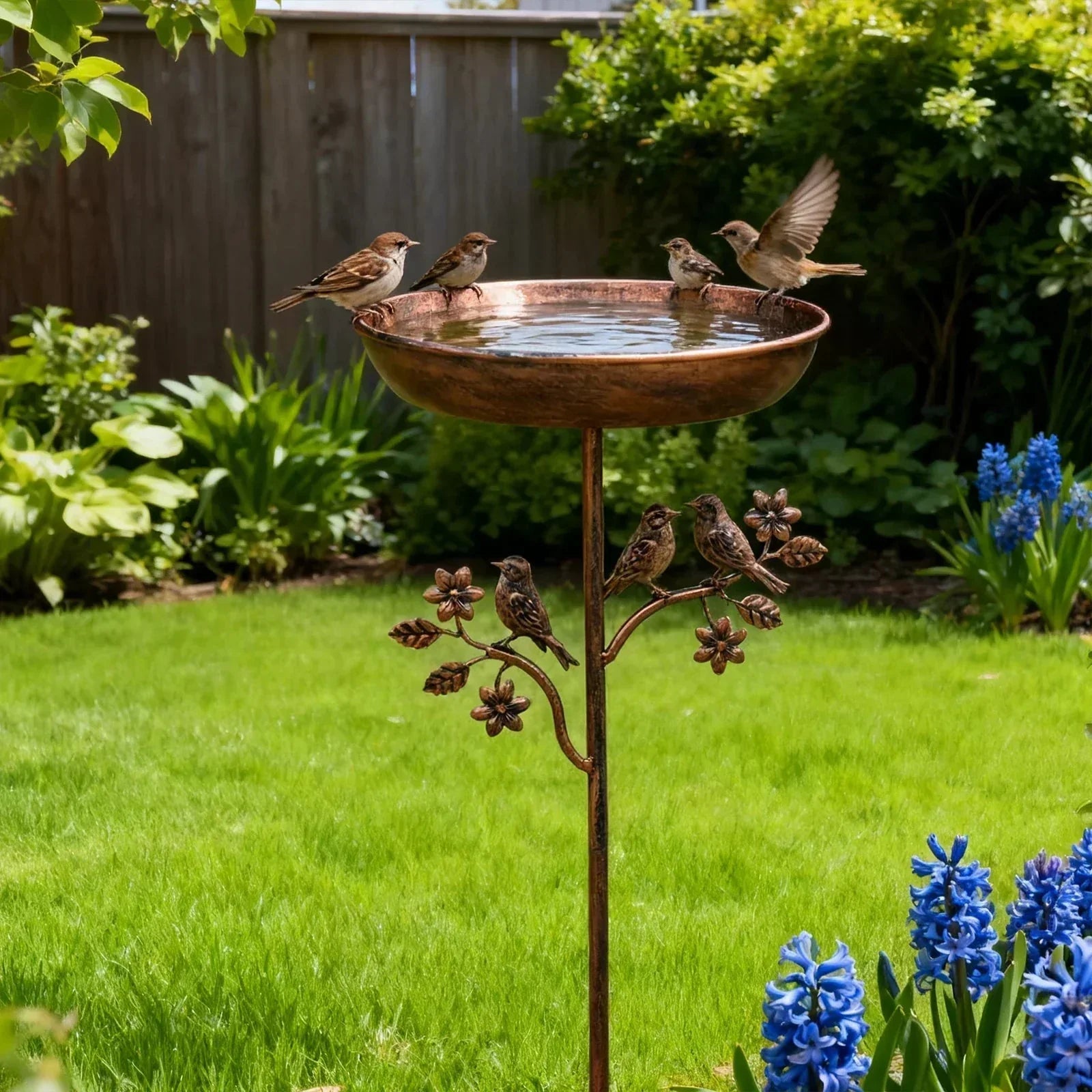 Metal Garden Bird Bath with Ground Stake