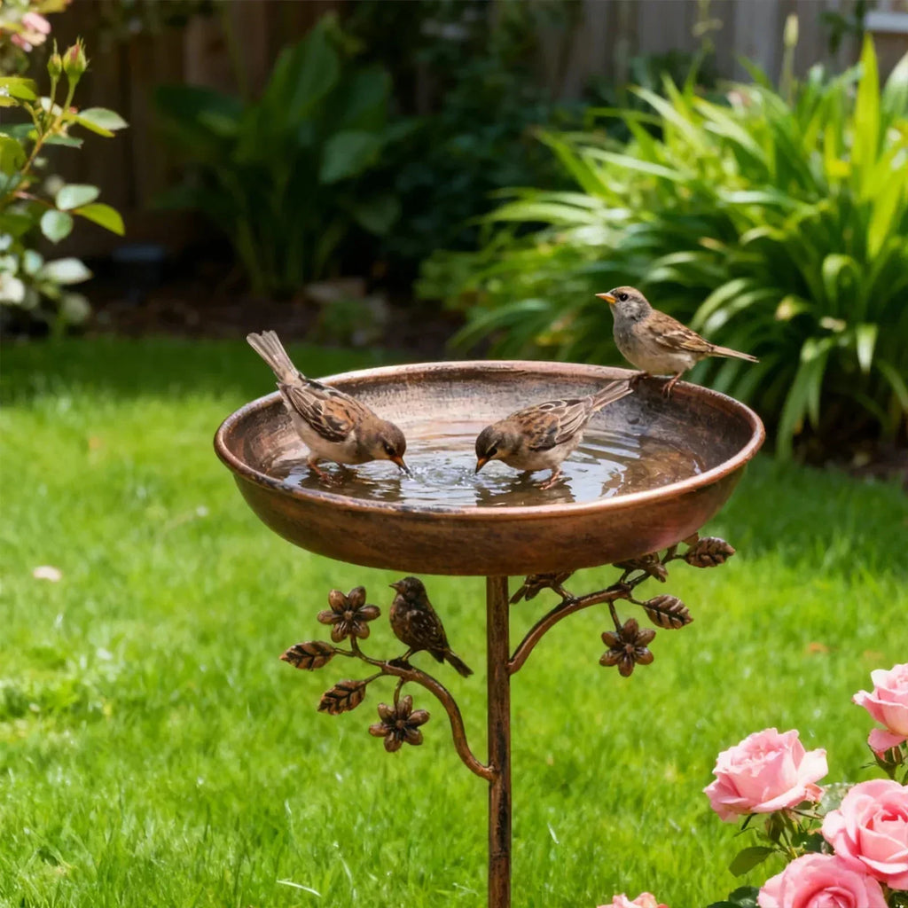 Metal Garden Bird Bath with Ground Stake