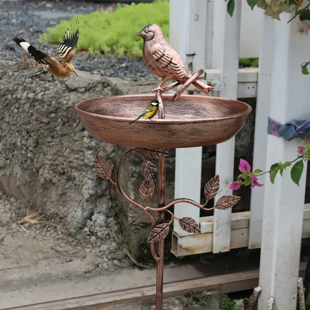 Metal Garden Bird Bath with Ground Stake