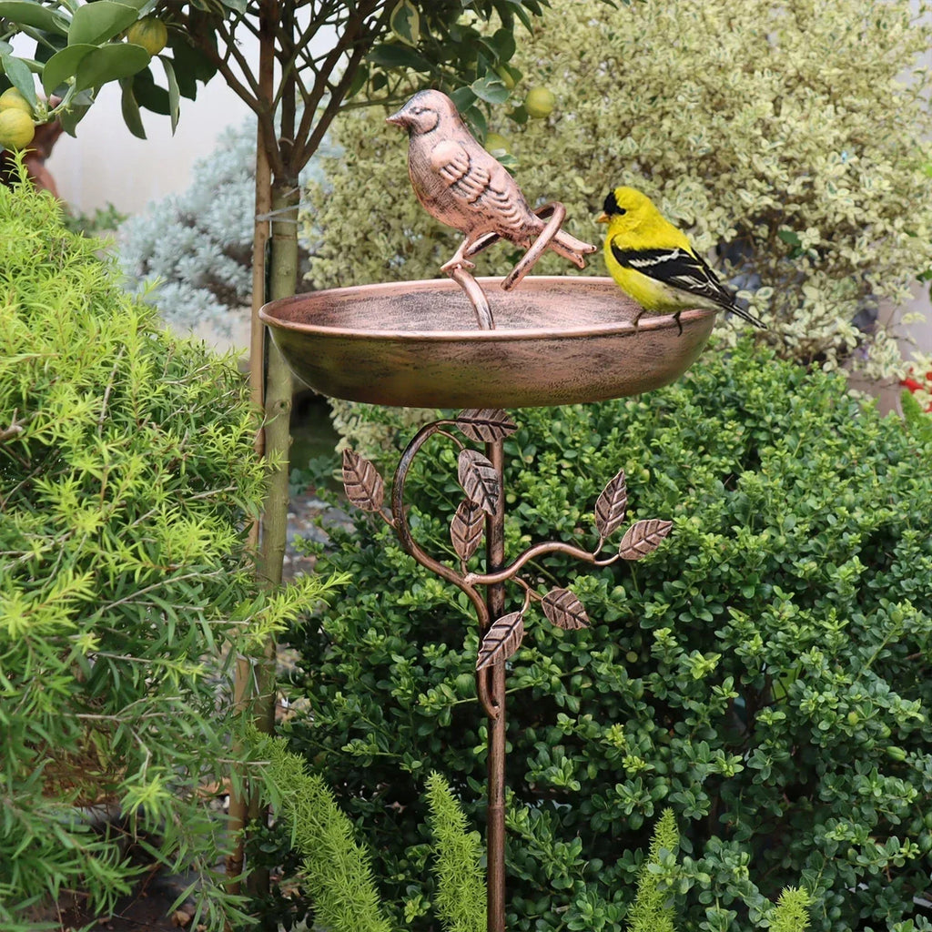 Metal Garden Bird Bath with Ground Stake