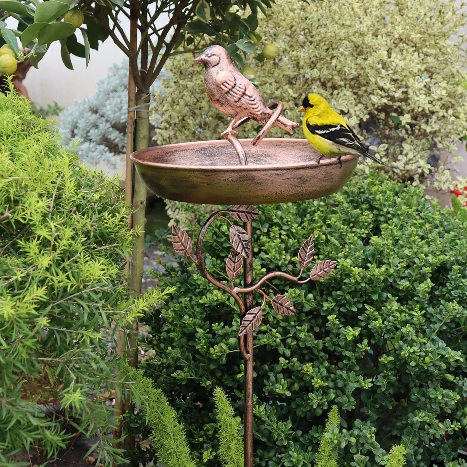 Metal Garden Bird Bath with Ground Stake