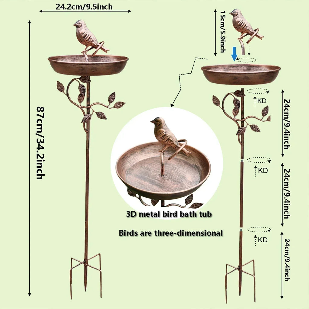 Metal Garden Bird Bath with Ground Stake
