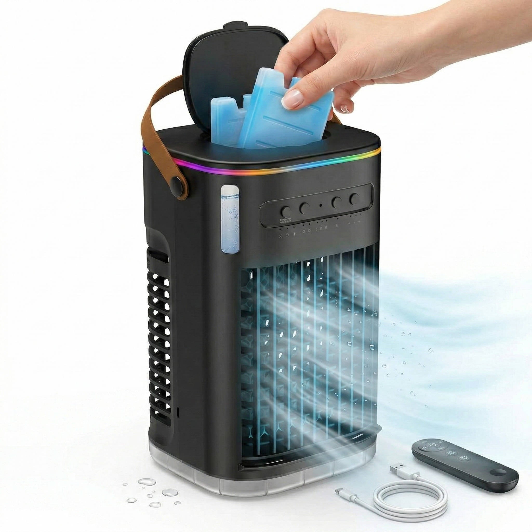 Portable Evaporative Air Cooler with 1.2L Water Tank and Remote