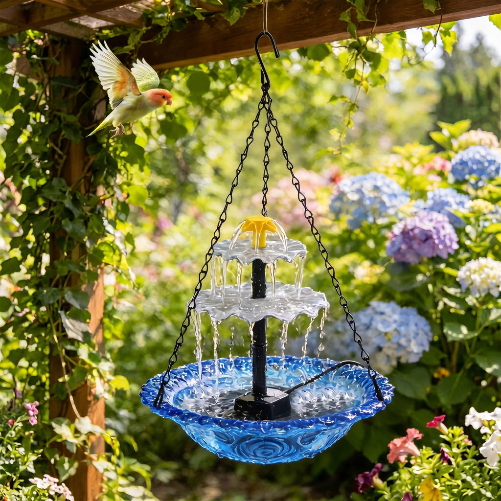 Solar Hanging Bird Bath Fountain with Automatic Pump
