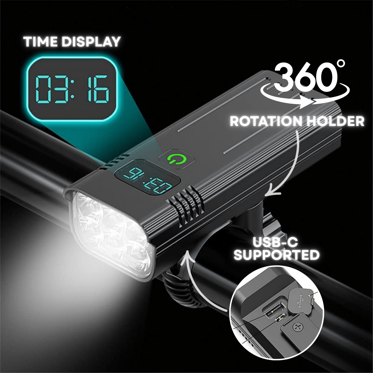5000-Lumen USB-C Rechargeable Bike Light