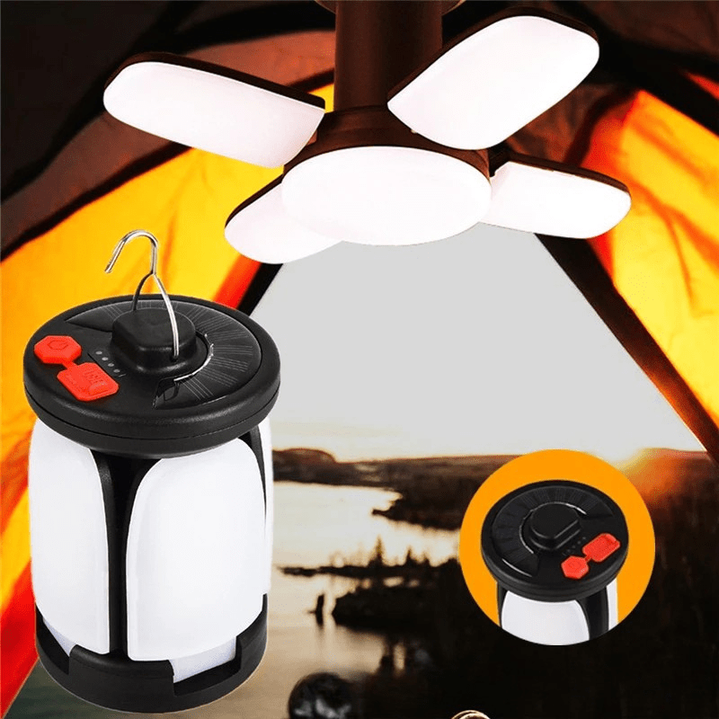 Foldable Solar USB Camping Lantern with 90-Degree Panels