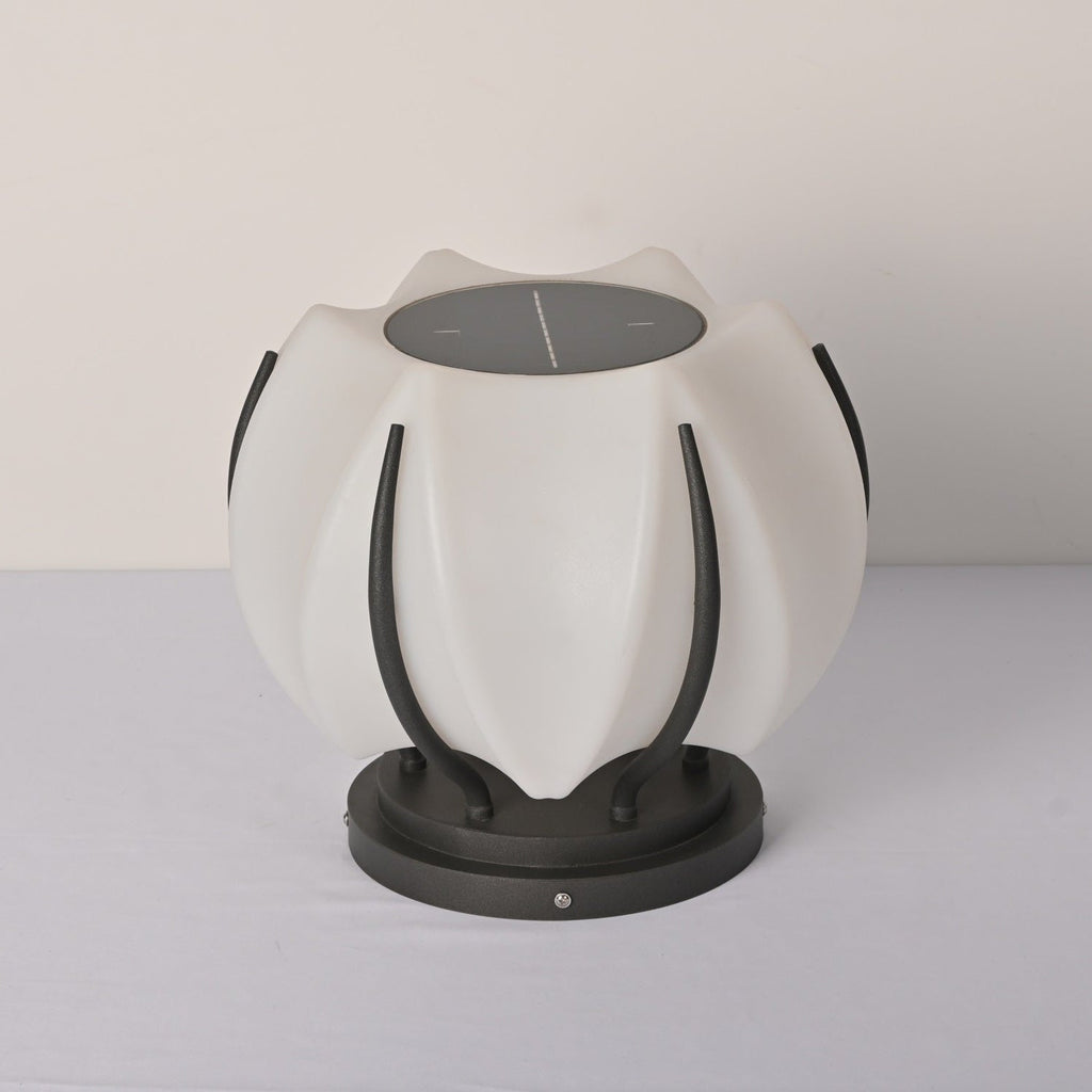 Outdoor Lantern Cordless Lotus Shade Black Metal Frame LED Waterproof IP65