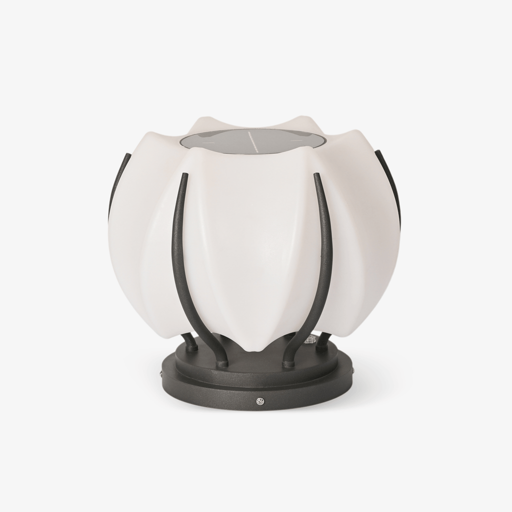 Outdoor Lantern Cordless Lotus Shade Black Metal Frame LED Waterproof IP65