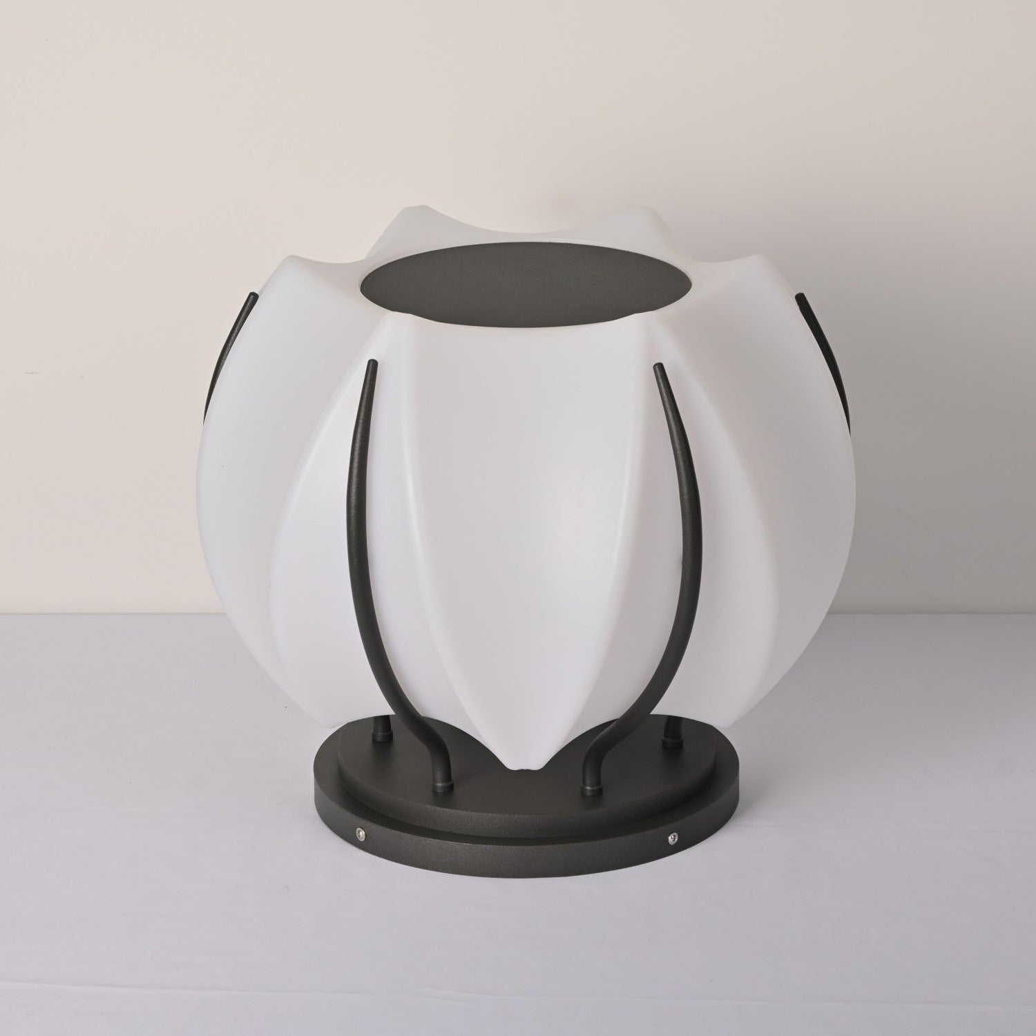 Outdoor Lantern Cordless Lotus Shade Black Metal Frame LED Waterproof IP65