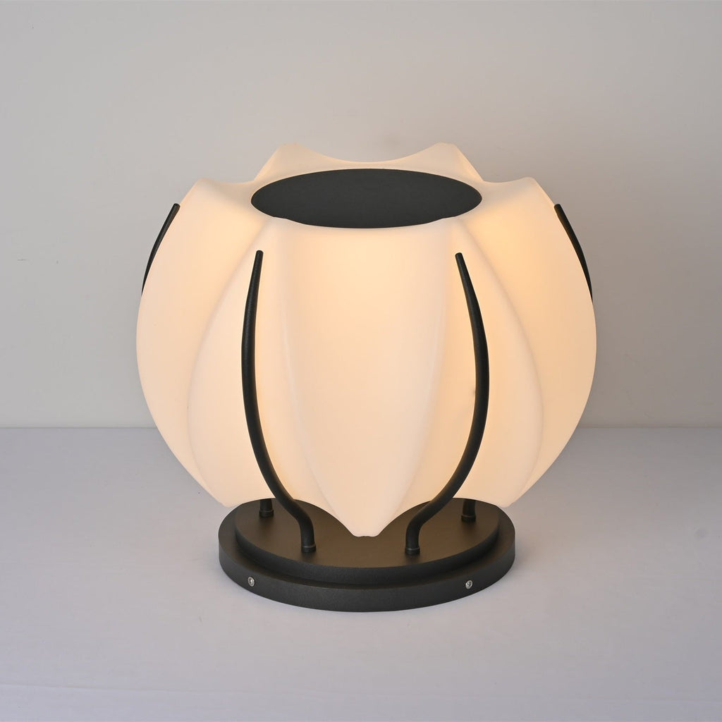 Outdoor Lantern Cordless Lotus Shade Black Metal Frame LED Waterproof IP65