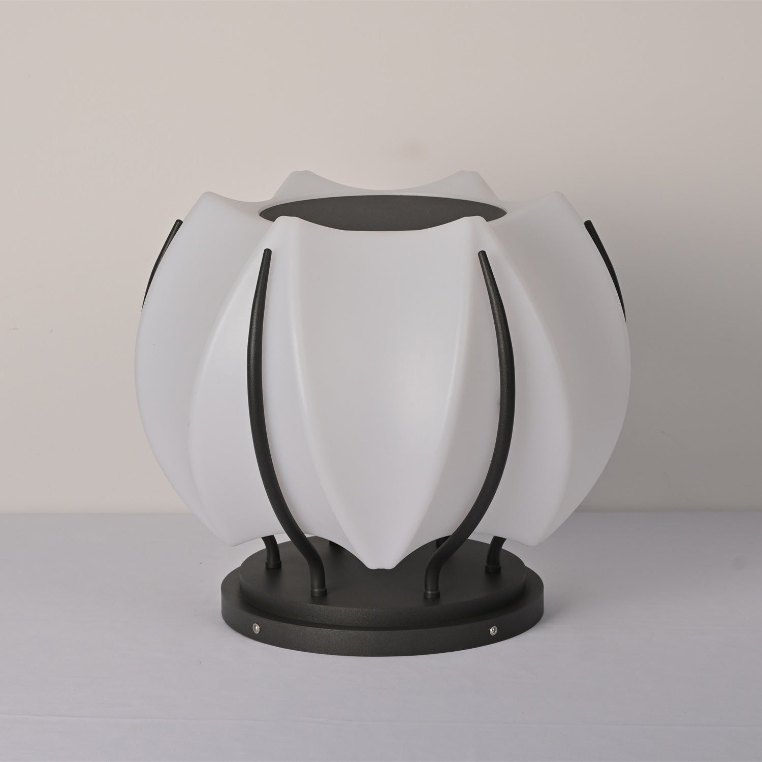 Outdoor Lantern Cordless Lotus Shade Black Metal Frame LED Waterproof IP65