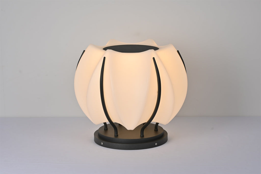 Outdoor Lantern Cordless Lotus Shade Black Metal Frame LED Waterproof IP65