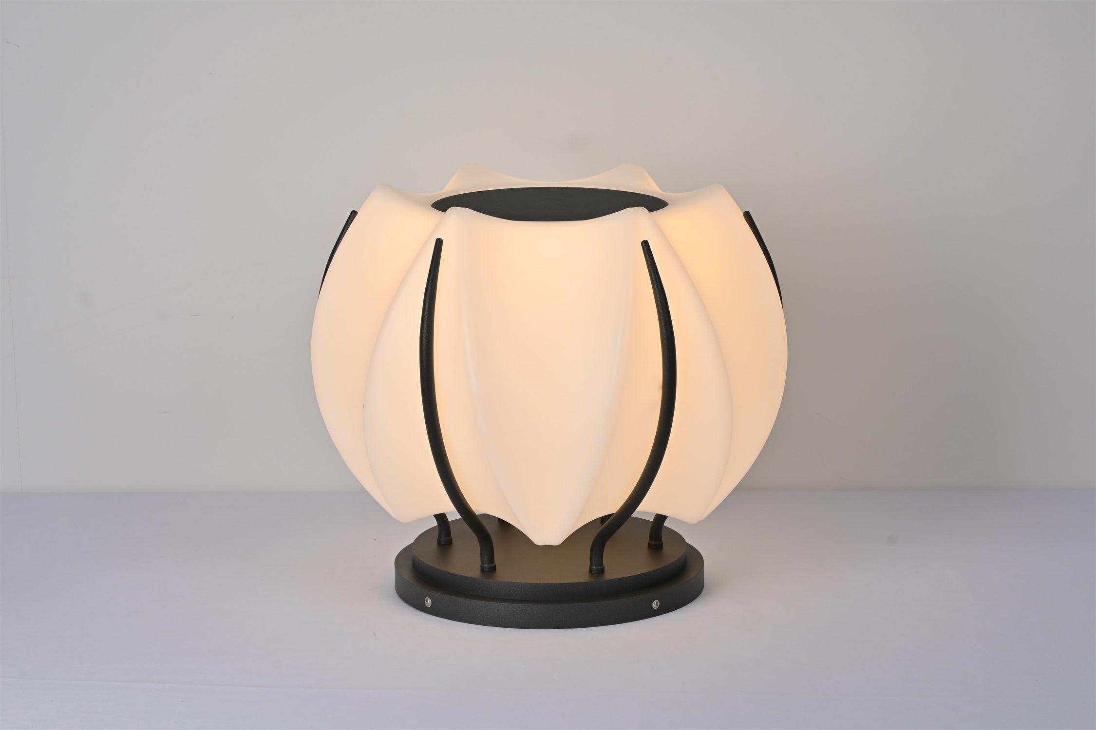 Outdoor Lantern Cordless Lotus Shade Black Metal Frame LED Waterproof IP65