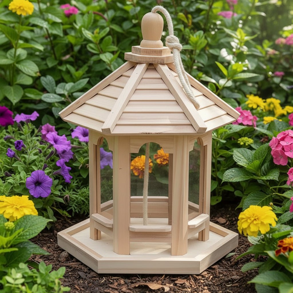 Wooden Hanging Bird Feeder with Hook