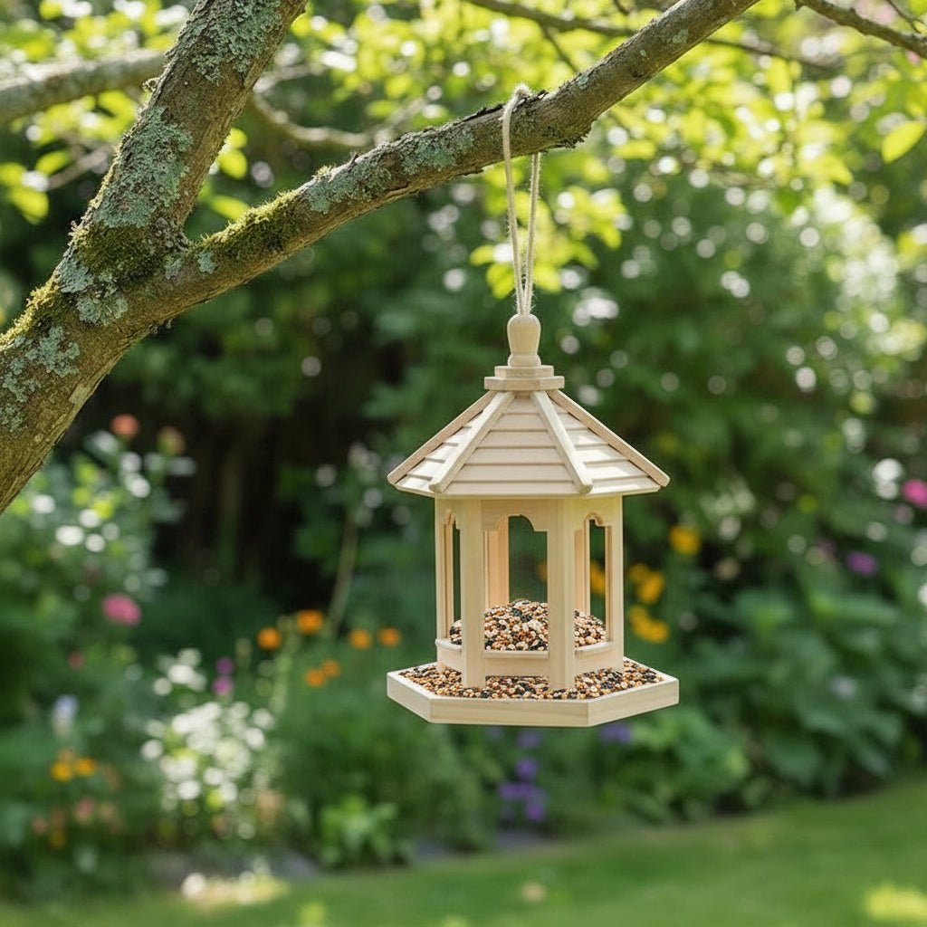 Wooden Hanging Bird Feeder with Hook