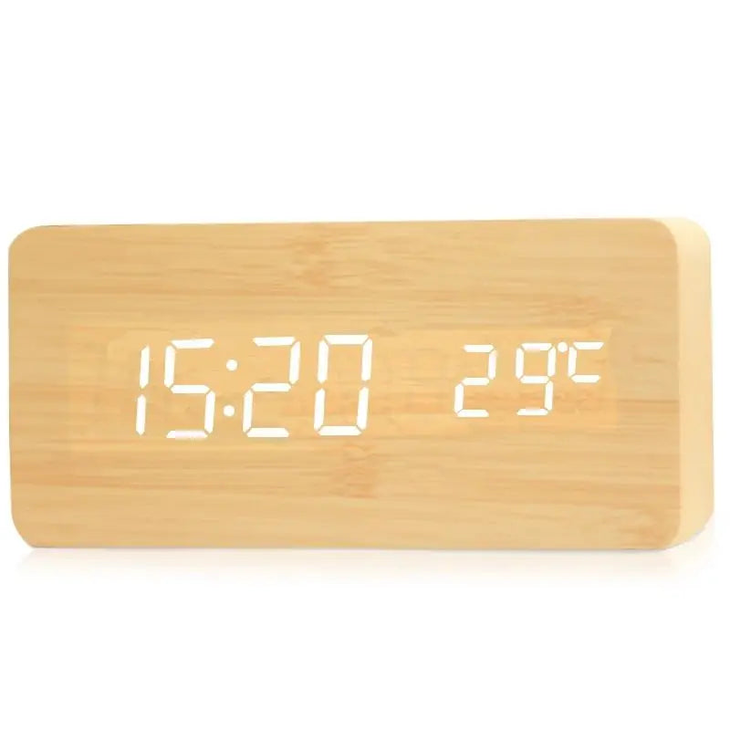 Digital Wooden Alarm Clock With LED Display