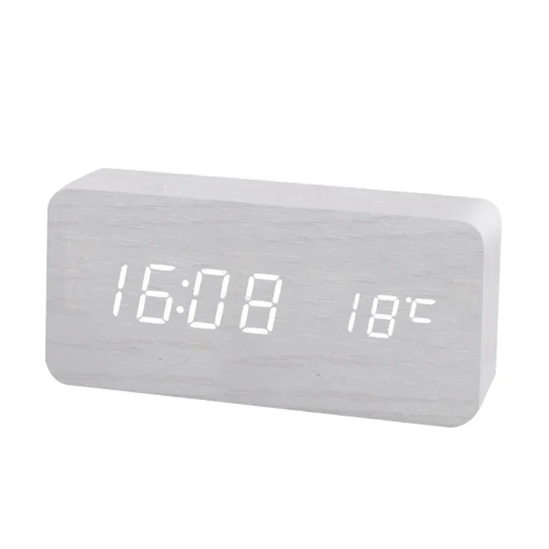 Digital Wooden Alarm Clock With LED Display