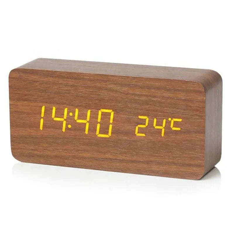 Digital Wooden Alarm Clock With LED Display