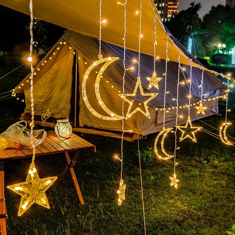 Star And Moon String Lights With LED For Garden, Patio And Balcony Decoration