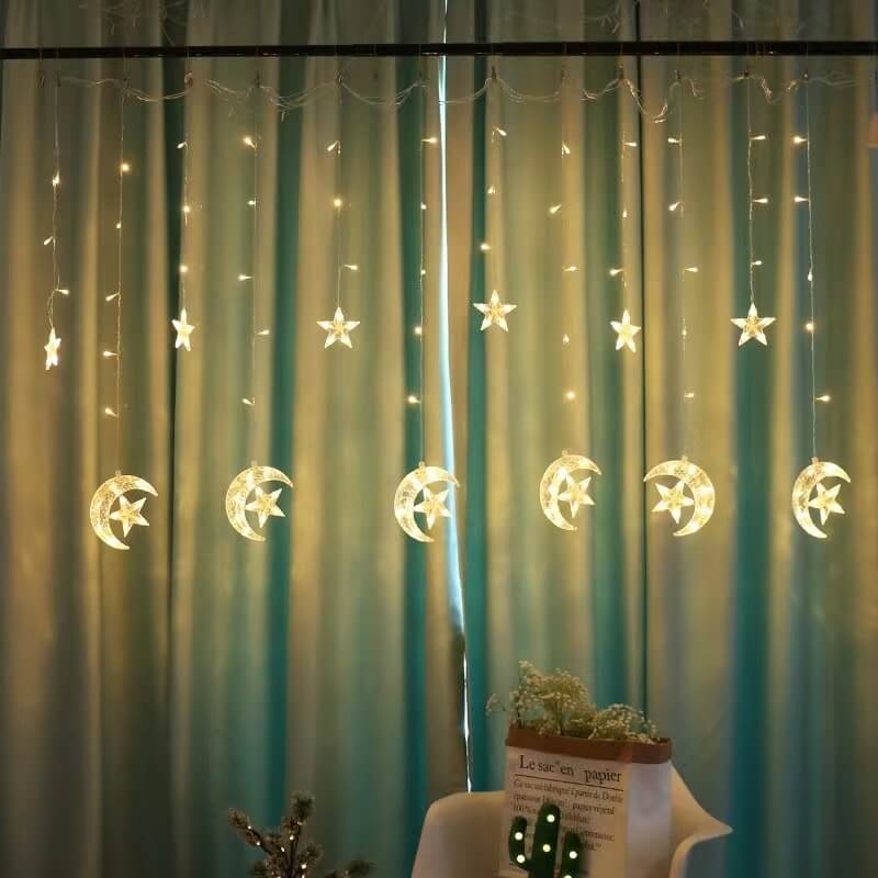 Star And Moon String Lights With LED For Garden, Patio And Balcony Decoration