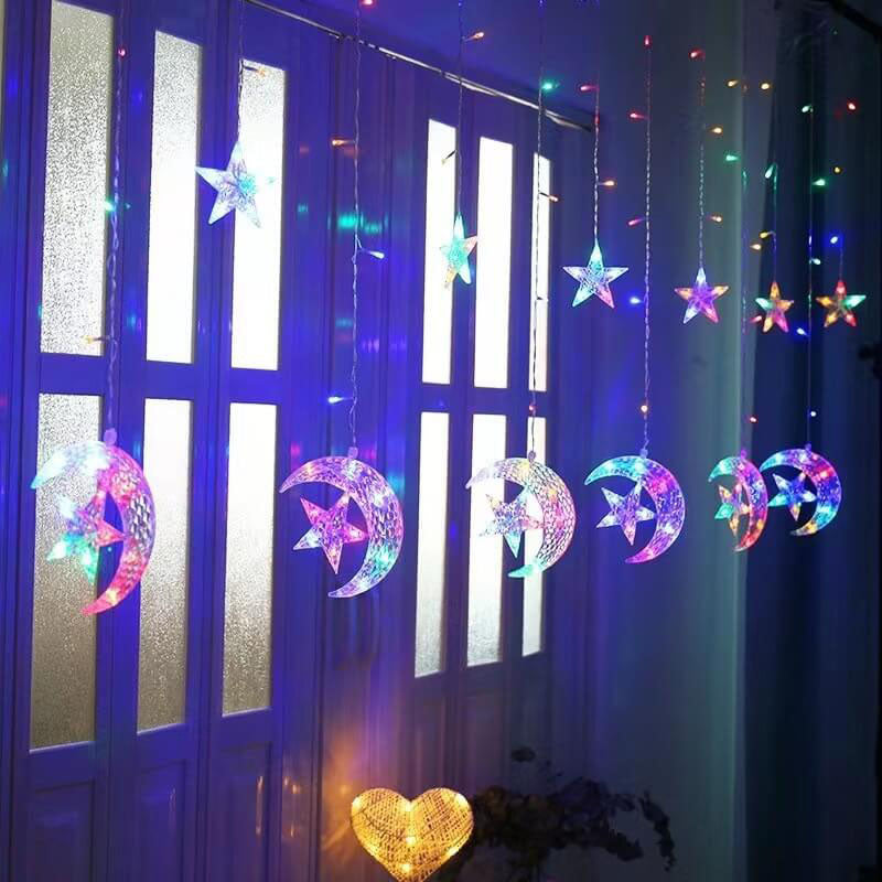 Star And Moon String Lights With LED For Garden, Patio And Balcony Decoration