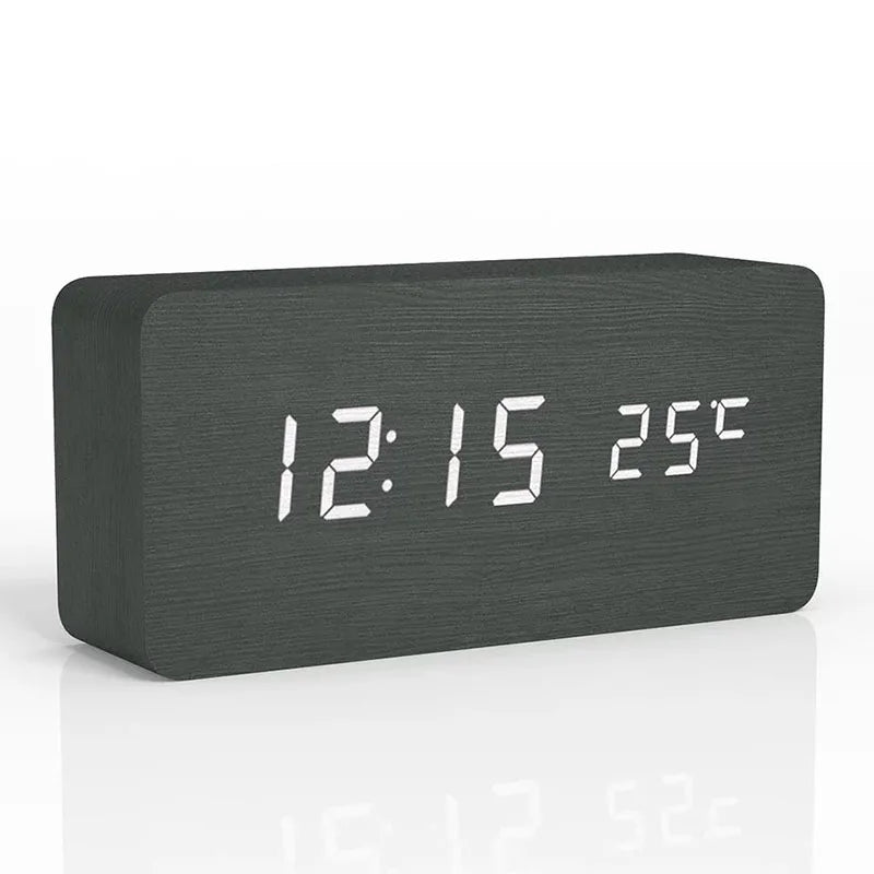 Digital Wooden Alarm Clock With LED Display