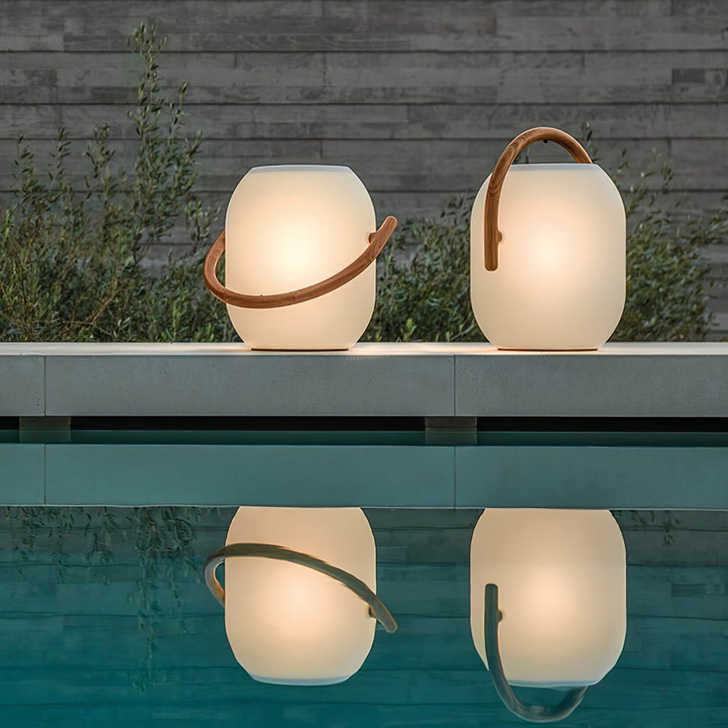 Outdoor Lantern Cordless Wood Handle LED Waterproof IP65 Patio Garden Home