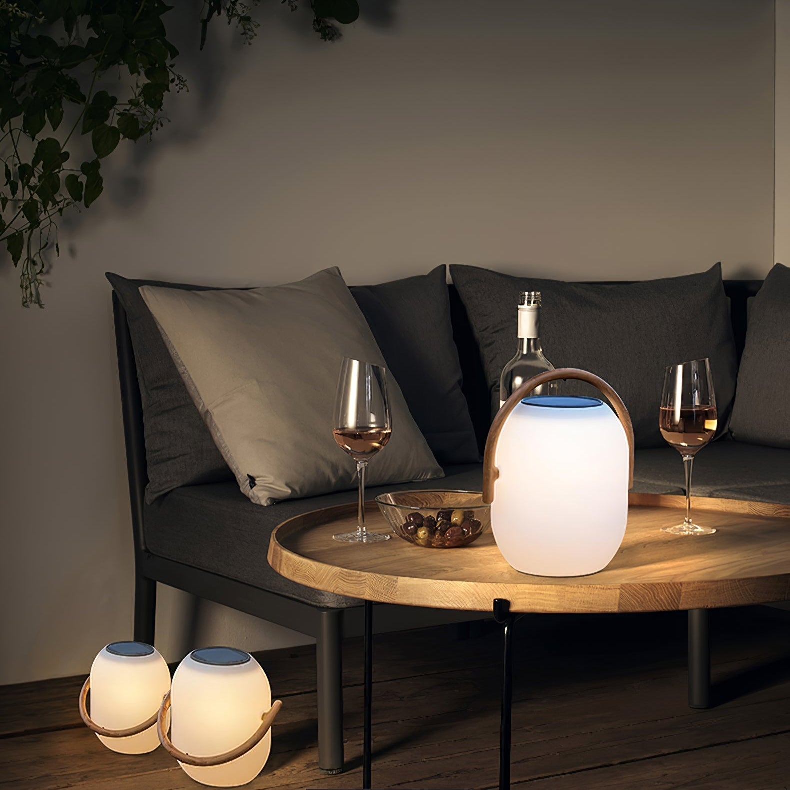 Outdoor Lantern Cordless Wood Handle LED Waterproof IP65 Patio Garden Home