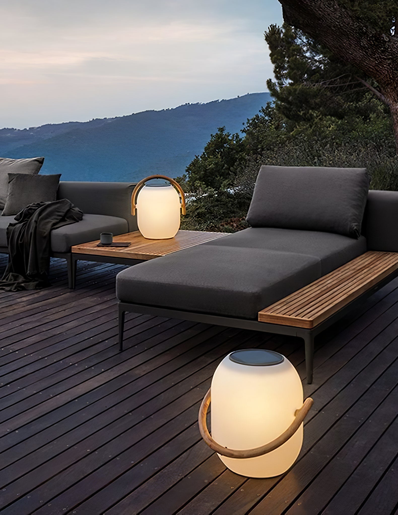 Outdoor Lantern Cordless Wood Handle LED Waterproof IP65 Patio Garden Home