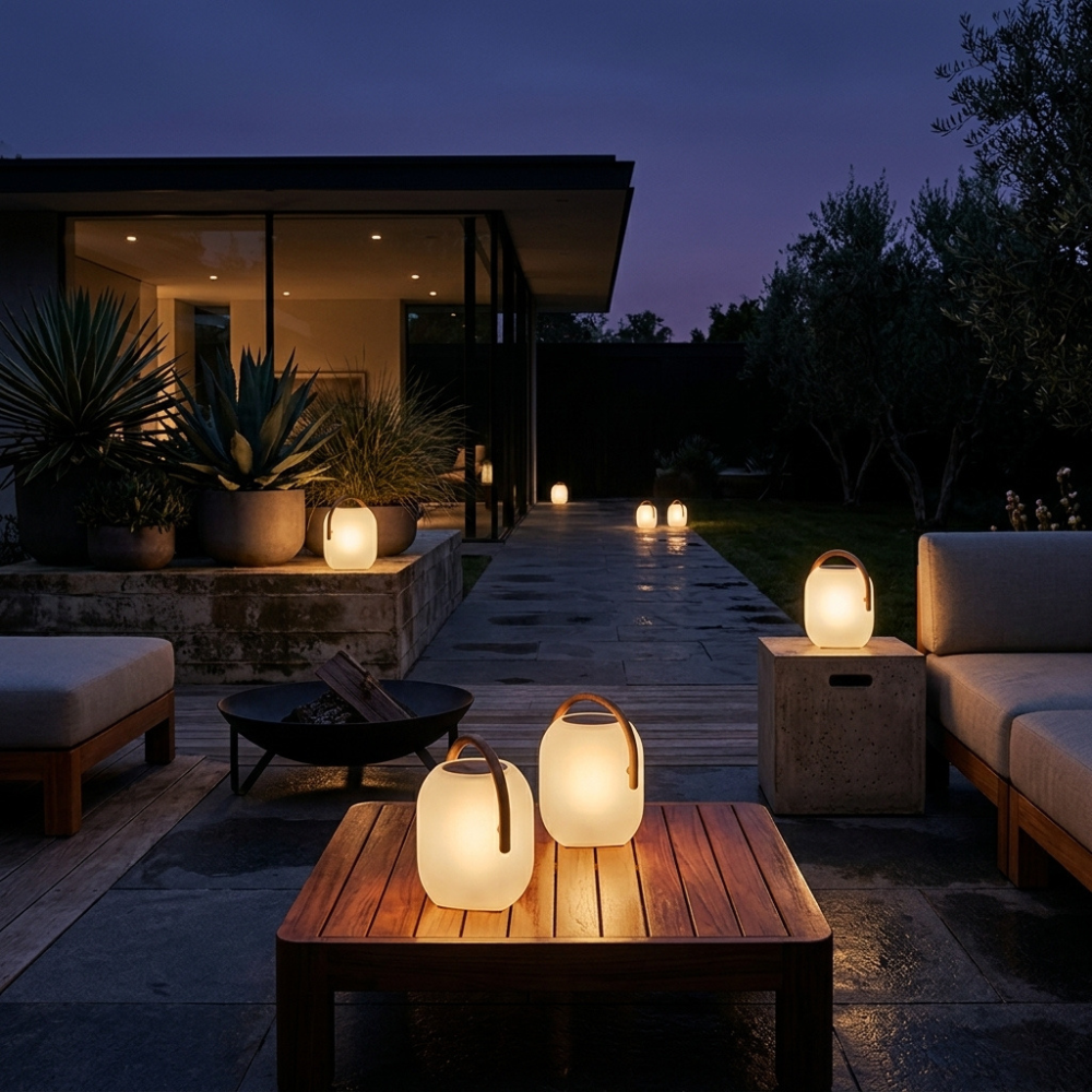 Outdoor Lantern Cordless Wood Handle LED Waterproof IP65 Patio Garden Home