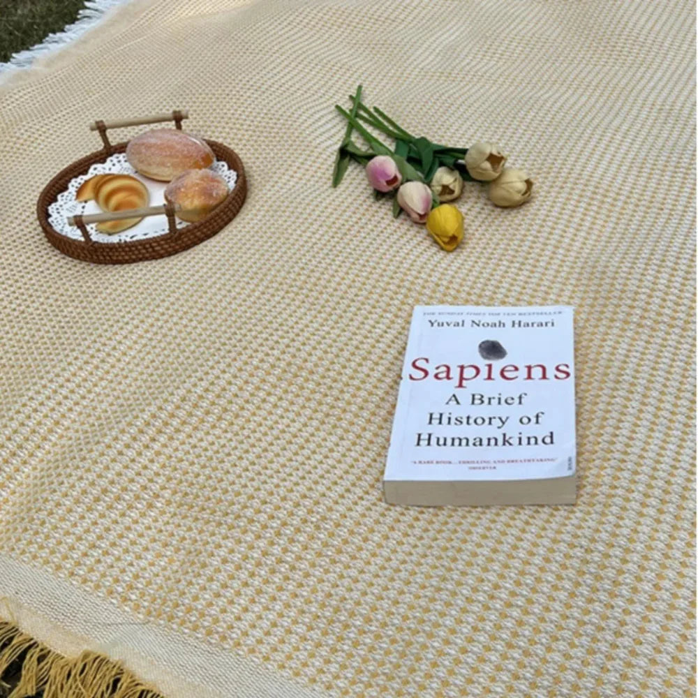 Woven Picnic Blanket with Decorative Tassels - Lightweight for Outdoor