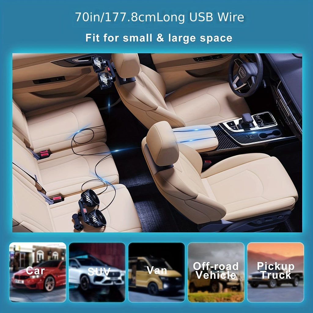 12V Dual-Head Car Cooling Fan with 360-Degree Rotation